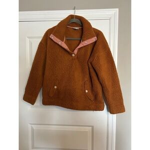 J. Crew Vintage Fleece Sherpa Pullover Snap Mock Neck Burnt Orange Rust Women M
